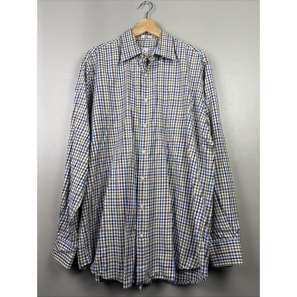 Peter Millar Button Down Long‎ Sleeve Gingham 100% Cotton Men's Size Large